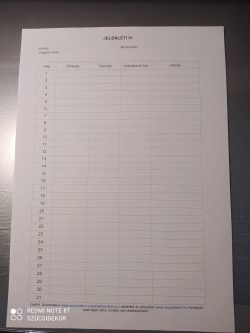 Havi jelenléti ív A/4-es pdf